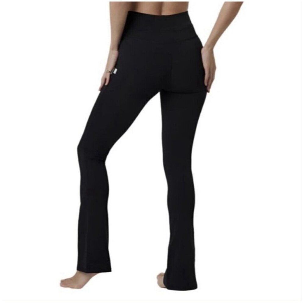 vuori womens solid black High Rise Drawstring flare front slit pants Xs - Picture 4 of 6